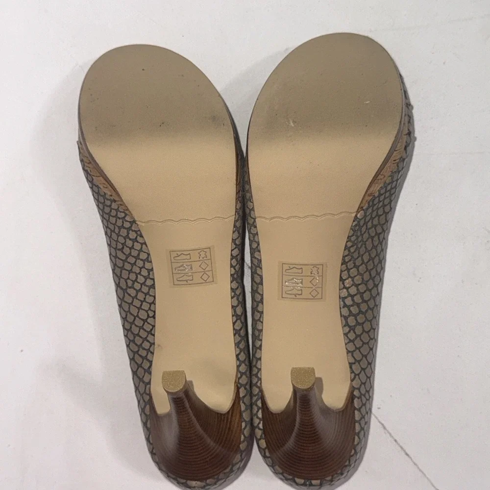 Moda Peep Toe Snakeskin Taupe Stiletto Bow Wedge Platform Pumps‎ Heels 8.5 M